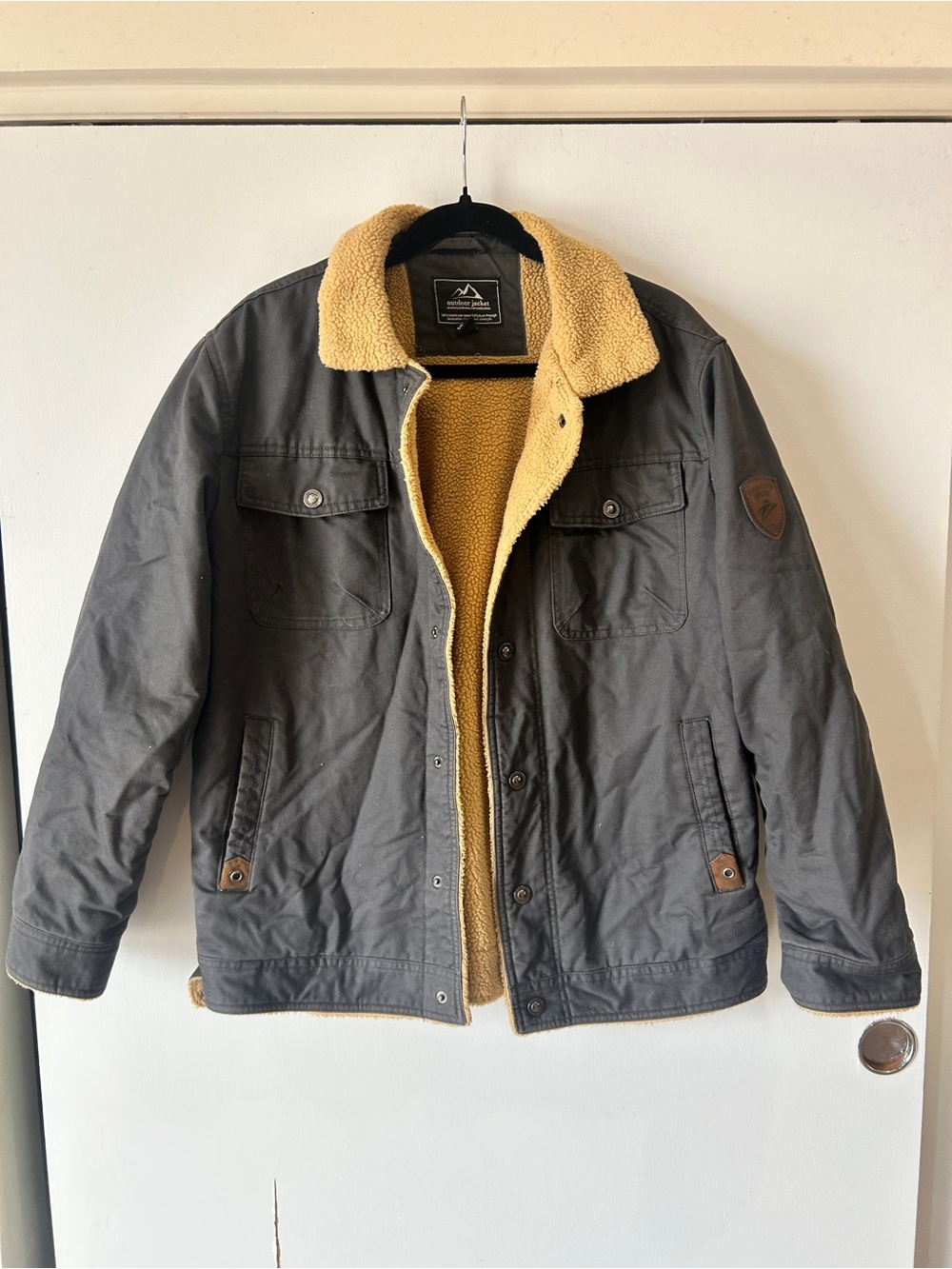Men's Sherpa-Lined Work Jacket - Charcoal with Tan Sherpa